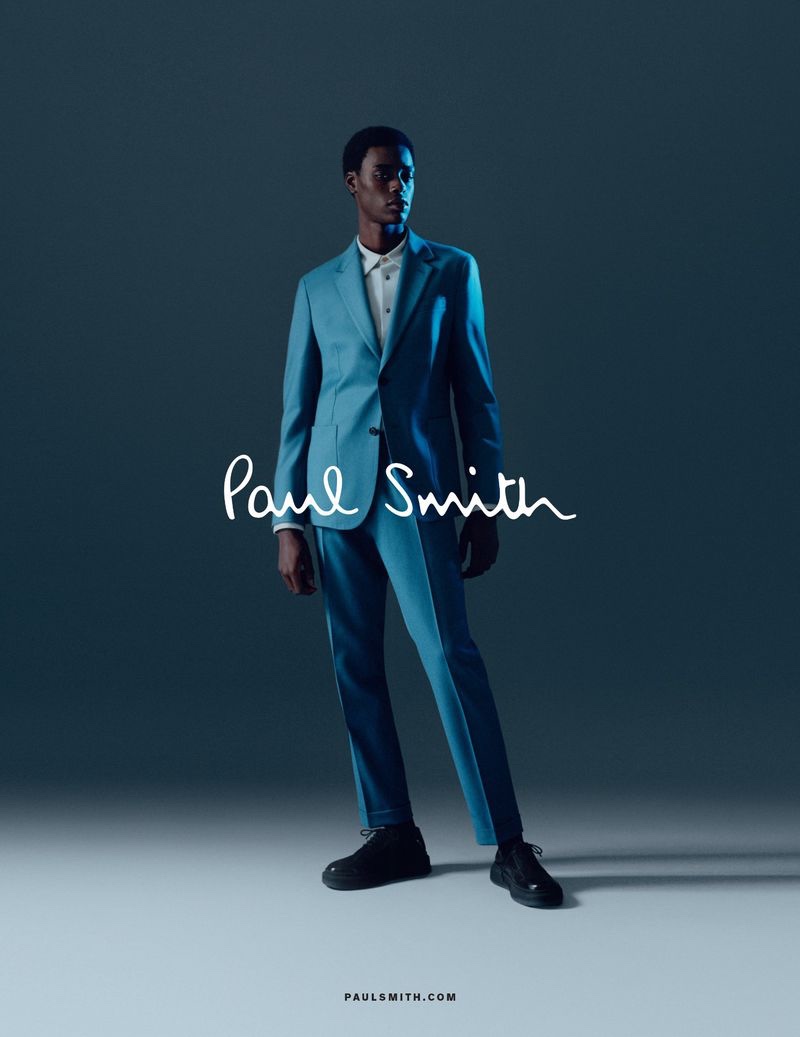 Babacar N'doye dons a sharp suit for Paul Smith's fall-winter 2020 men's campaign.