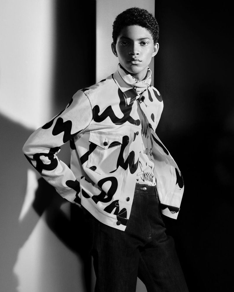 Jeranimo van Russel appears in a black and white image for Paul Smith's fall-winter 2020 men's campaign.