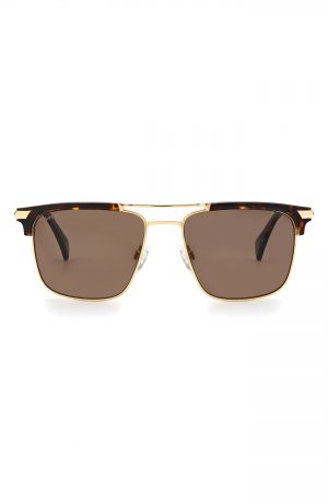 Rag & Bone 55mm Polarized Rectangular Sunglasses - Brown Havana Gold/ Brown Rag & Bone 55mm Polarized Rectangular Sunglasses - Brown Havana Gold/ Brown