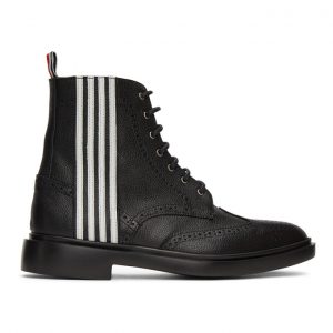 Thom Browne Black 4-Bar Wingtip Boots Thom Browne Black 4-Bar Wingtip Boots