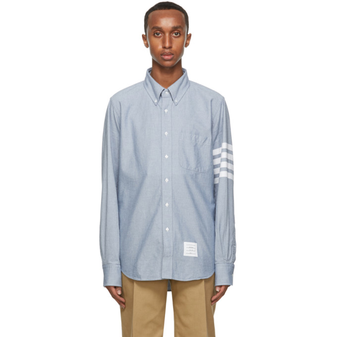 Thom Browne Blue Flannel 4-Bar Classic Shirt | The Fashionisto