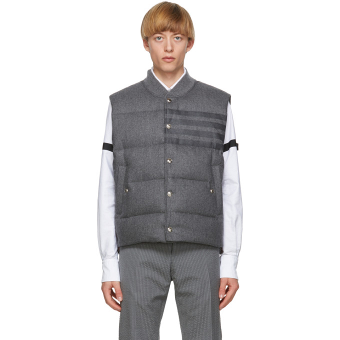 Thom Browne Grey Down 4-Bar Flannel Vest | The Fashionisto