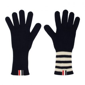 Thom Browne Navy 4-Bar Rib Gloves Thom Browne Navy 4-Bar Rib Gloves