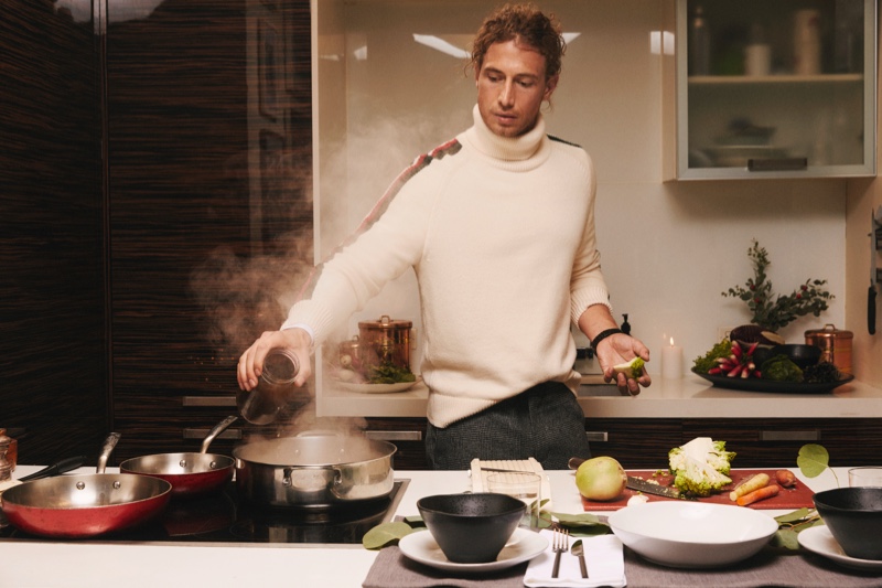 Chef Adam Kenworthy makes an appearance in Tommy Hilfiger's holiday 2020 campaign.