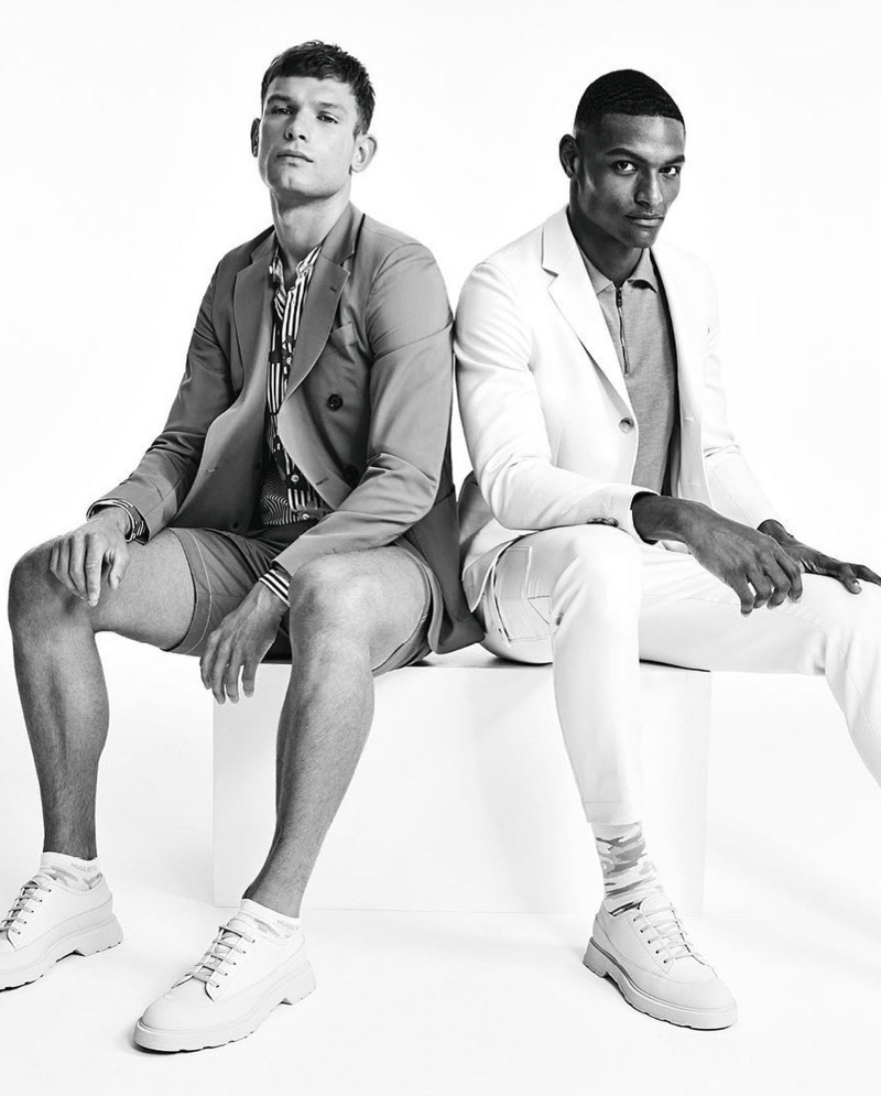 Donning leisure suits, Elliott Reeder and Shawn Golomingi front the BOSS Bodywear spring-summer 2021 men's campaign.