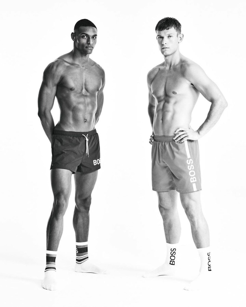 VanMossevelde+N photographs Shawn Golomingi and Elliott Reeder for the BOSS Bodywear spring-summer 2021 men's campaign.
