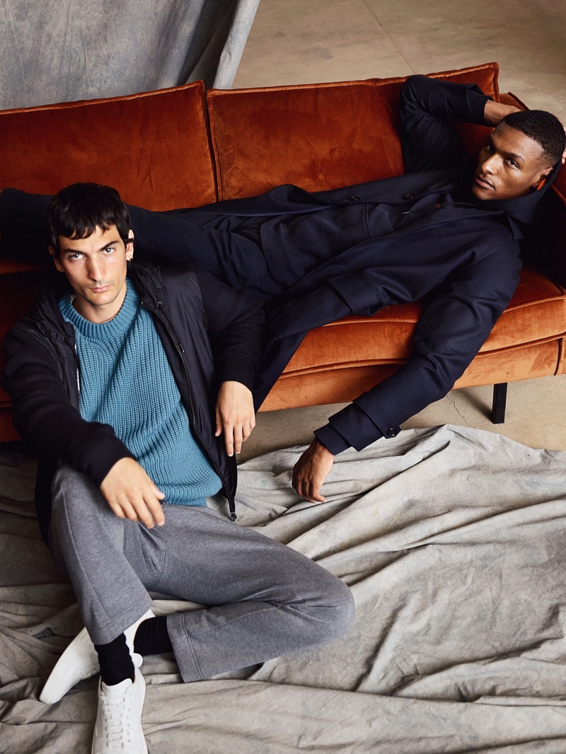 Models Luca Lemaire and Shawn Golomingi showcase casual looks from German brand BOSS.