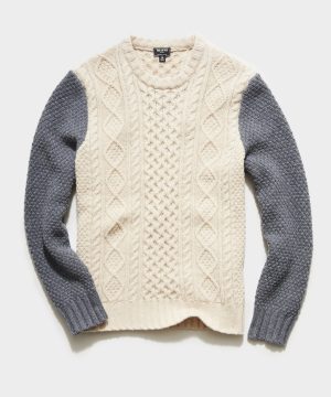 Colorblock Cable Fisherman's Sweater in Cream Colorblock Cable Fisherman's Sweater in Cream