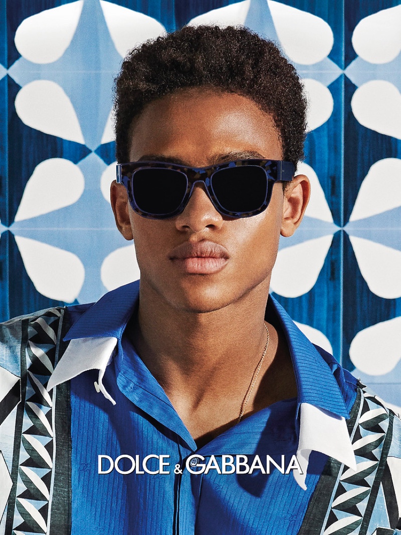 Aziz Maal is front and center for Dolce & Gabbana's spring-summer 2021 men's eyewear campaign.