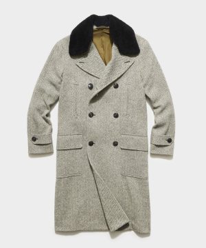 Double Breasted Herringbone Topcoat with removable Shearling Collar Double Breasted Herringbone Topcoat with removable Shearling Collar
