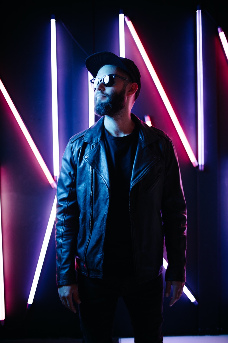 Hipster Man Neon Lights Leather Jacket Hipster Man Neon Lights Leather Jacket