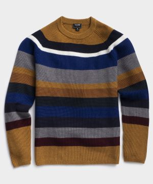 Italian Merino Bold Stripe Waffle Crew Sweater Italian Merino Bold Stripe Waffle Crew Sweater