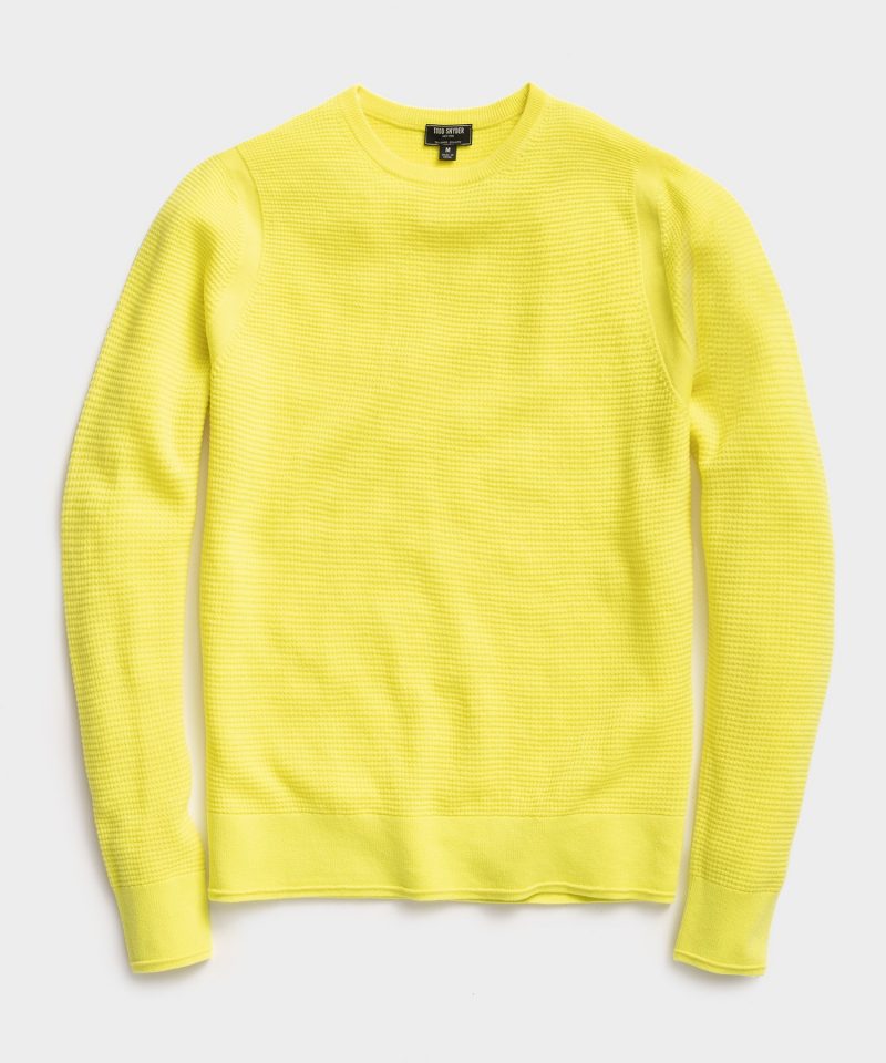 Italian Merino Waffle Crew Sweater in Neon Yellow | The Fashionisto