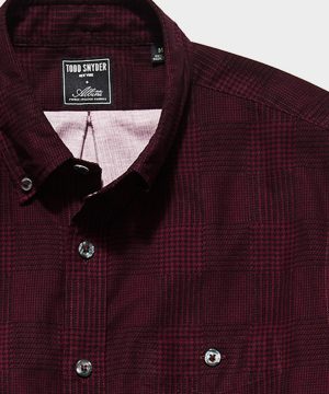 Italian Micro Cord Glen Plaid Shirt in Burgundy Italian Micro Cord Glen Plaid Shirt in Burgundy