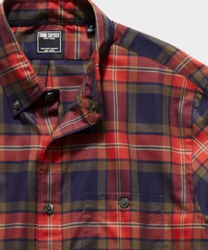 Italian Navy Red Check Flannel Button Down Shirt Italian Navy Red Check Flannel Button Down Shirt
