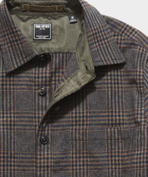 Italian Suede Elbow Patch Shirt Jacket in Brown Plaid Italian Suede Elbow Patch Shirt Jacket in Brown Plaid