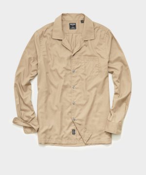 Italian Twill Camp Collar Shirt in Khaki Italian Twill Camp Collar Shirt in Khaki