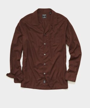 Italian Twill Camp Collar Shirt in Rustic Red Italian Twill Camp Collar Shirt in Rustic Red
