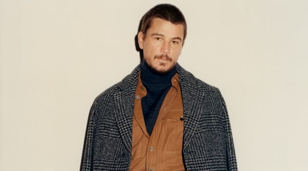 Actor Josh Hartnett wears a Mr P. overcoat and turtleneck sweater with a L.E.J shirt and Auralee trousers for Mr Porter.