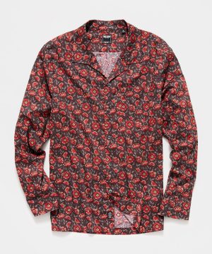 Liberty Camp Collar Long Sleeve Shirt in Brick Floral Print Liberty Camp Collar Long Sleeve Shirt in Brick Floral Print