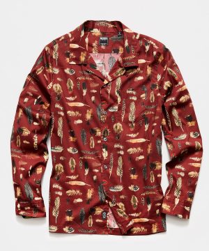Liberty Camp Collar Long Sleeve Shirt in Feather Print Liberty Camp Collar Long Sleeve Shirt in Feather Print