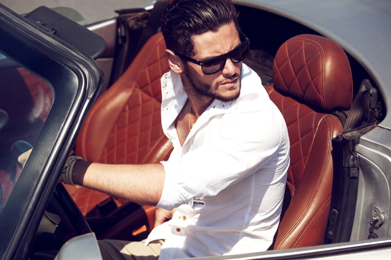 Male Model Luxury Car Convertible White Shirt