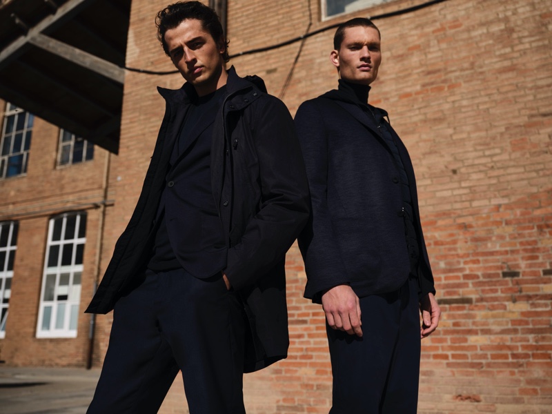 Alberto Perazzolo and William Los model dark winter looks from Massimo Dutti.