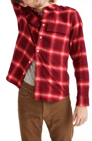 Men's Madewell Perdido Plaid Flannel Perfect Shirt, Size Small - Red Men's Madewell Perdido Plaid Flannel Perfect Shirt, Size Small - Red