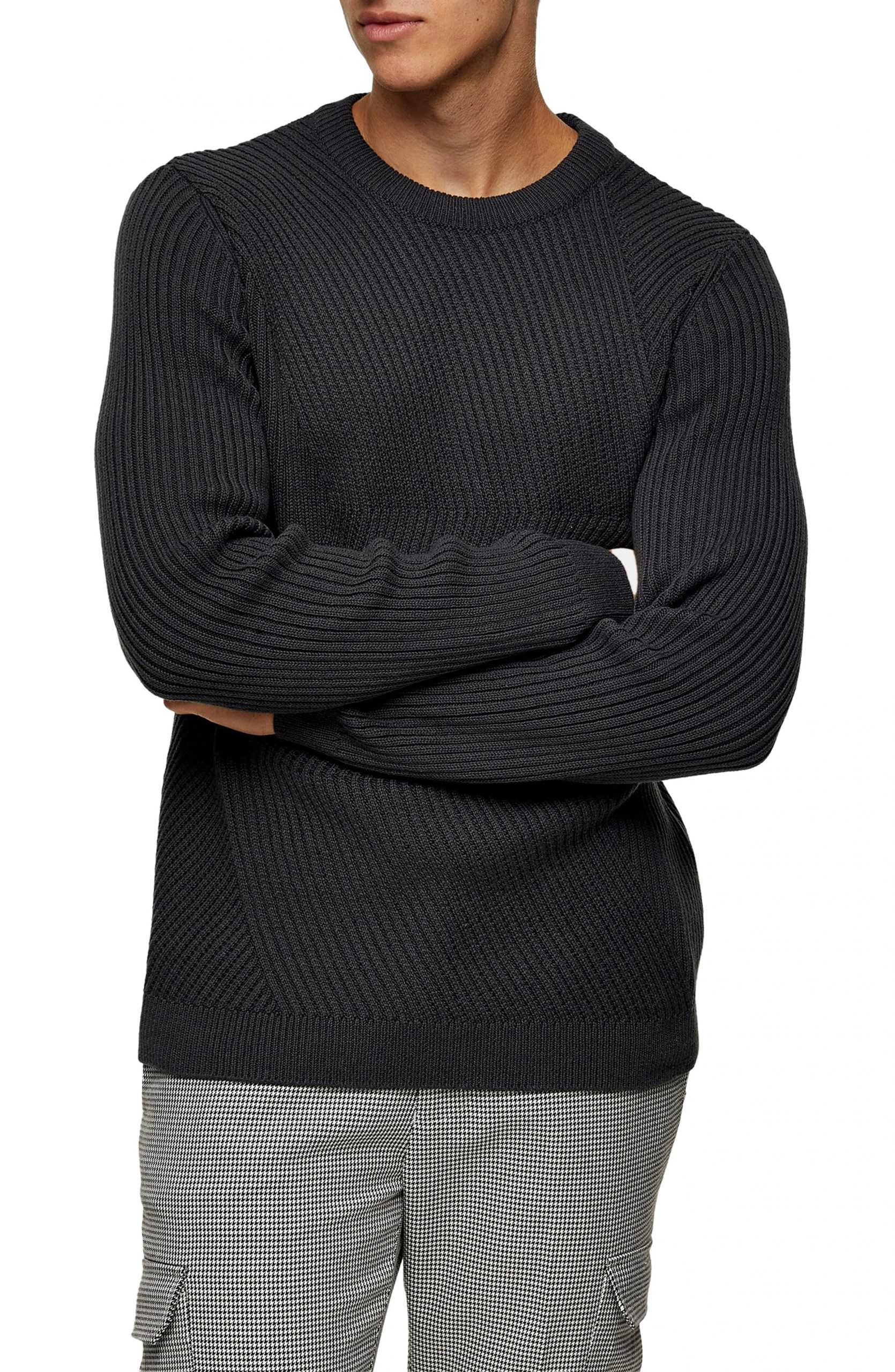 Men’s Topman Chevron Ribbed Crewneck Sweater, Size Small - Grey | The ...