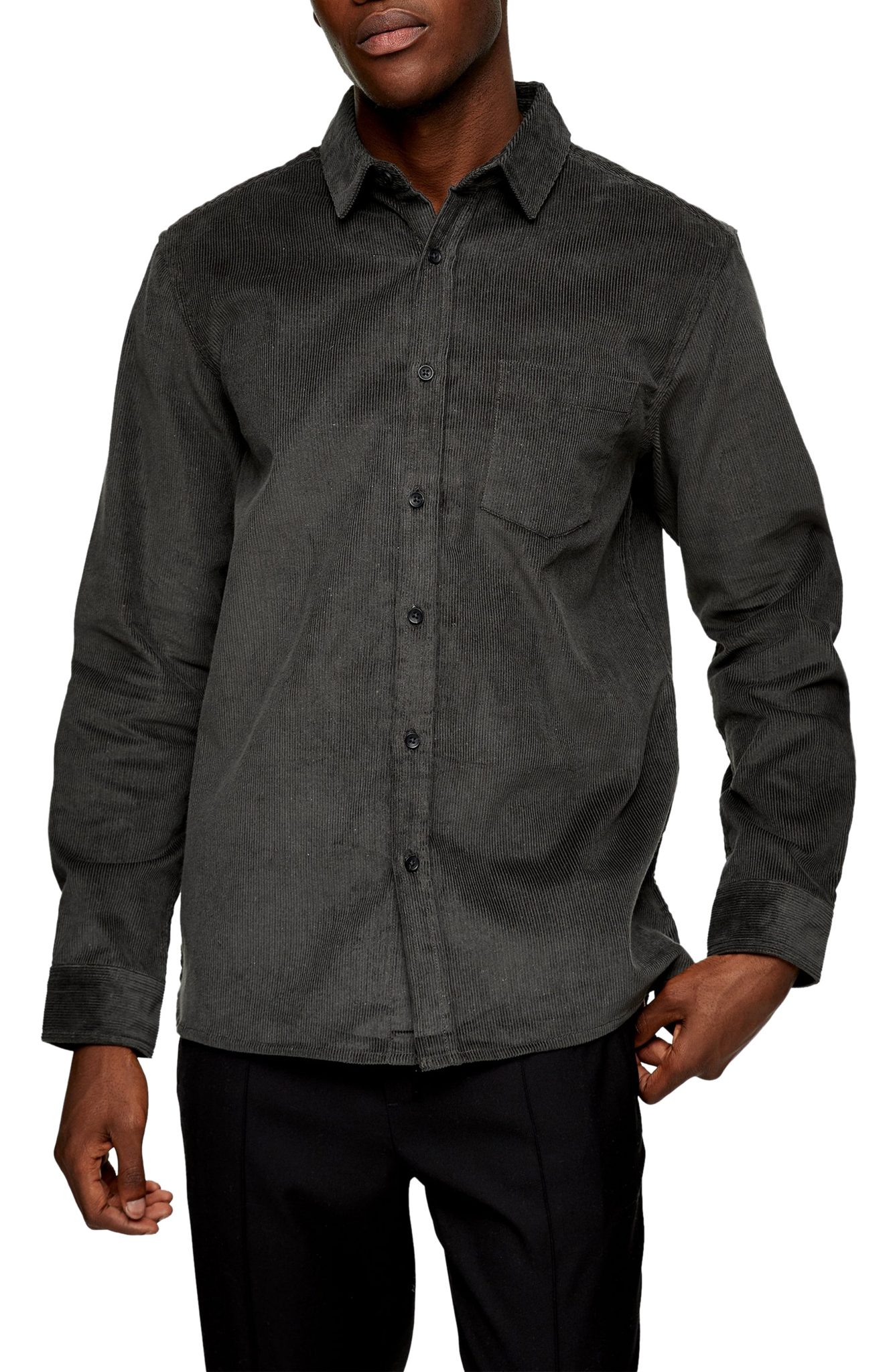 Men’s Topman Corduroy Button-Up Shirt, Size Large - Grey | The Fashionisto