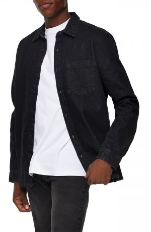 Men's Topman Denim Slim Fit Shirt, Size Large - Grey Men's Topman Denim Slim Fit Shirt, Size Large - Grey