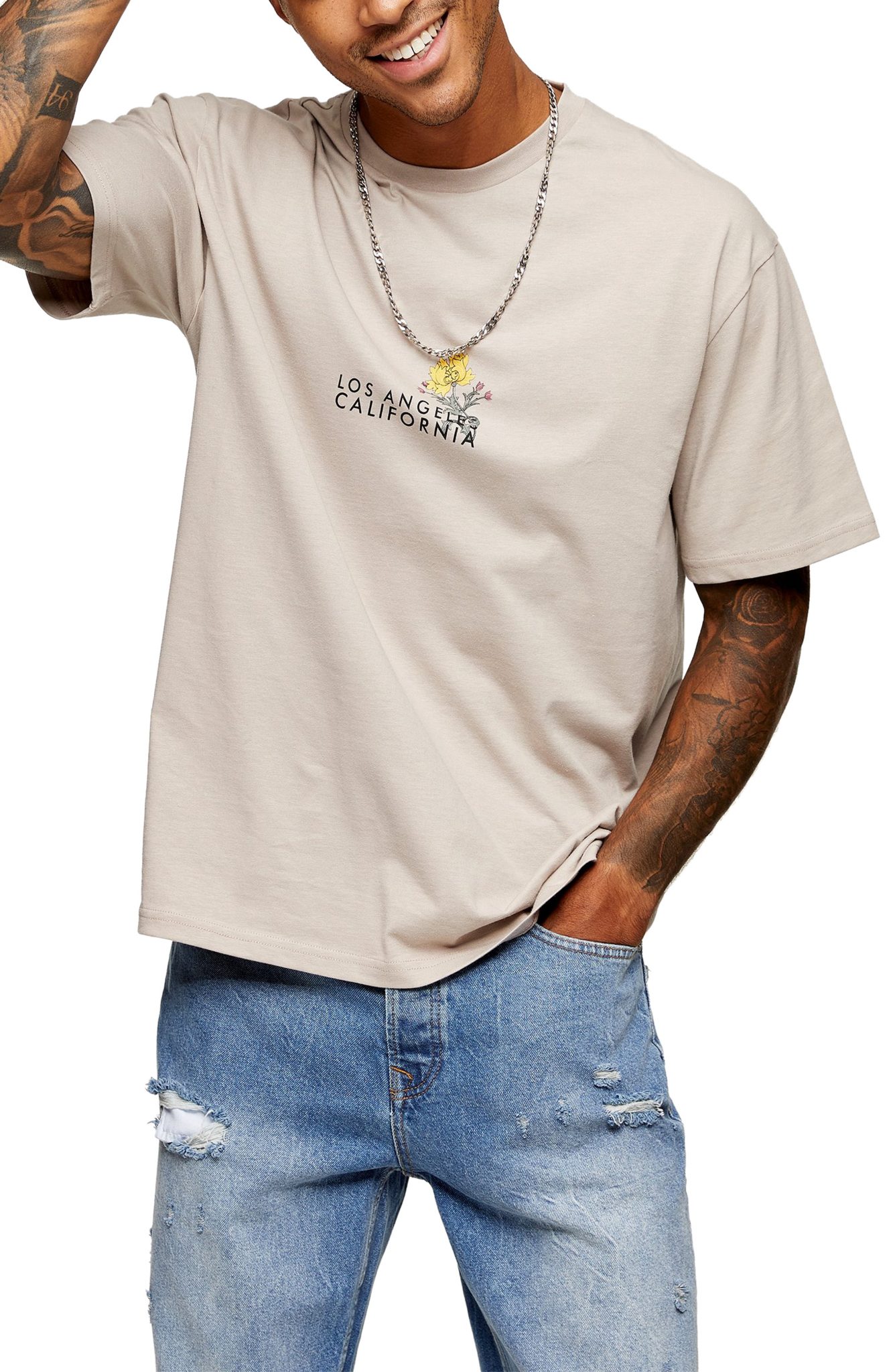 mens beige graphic tee