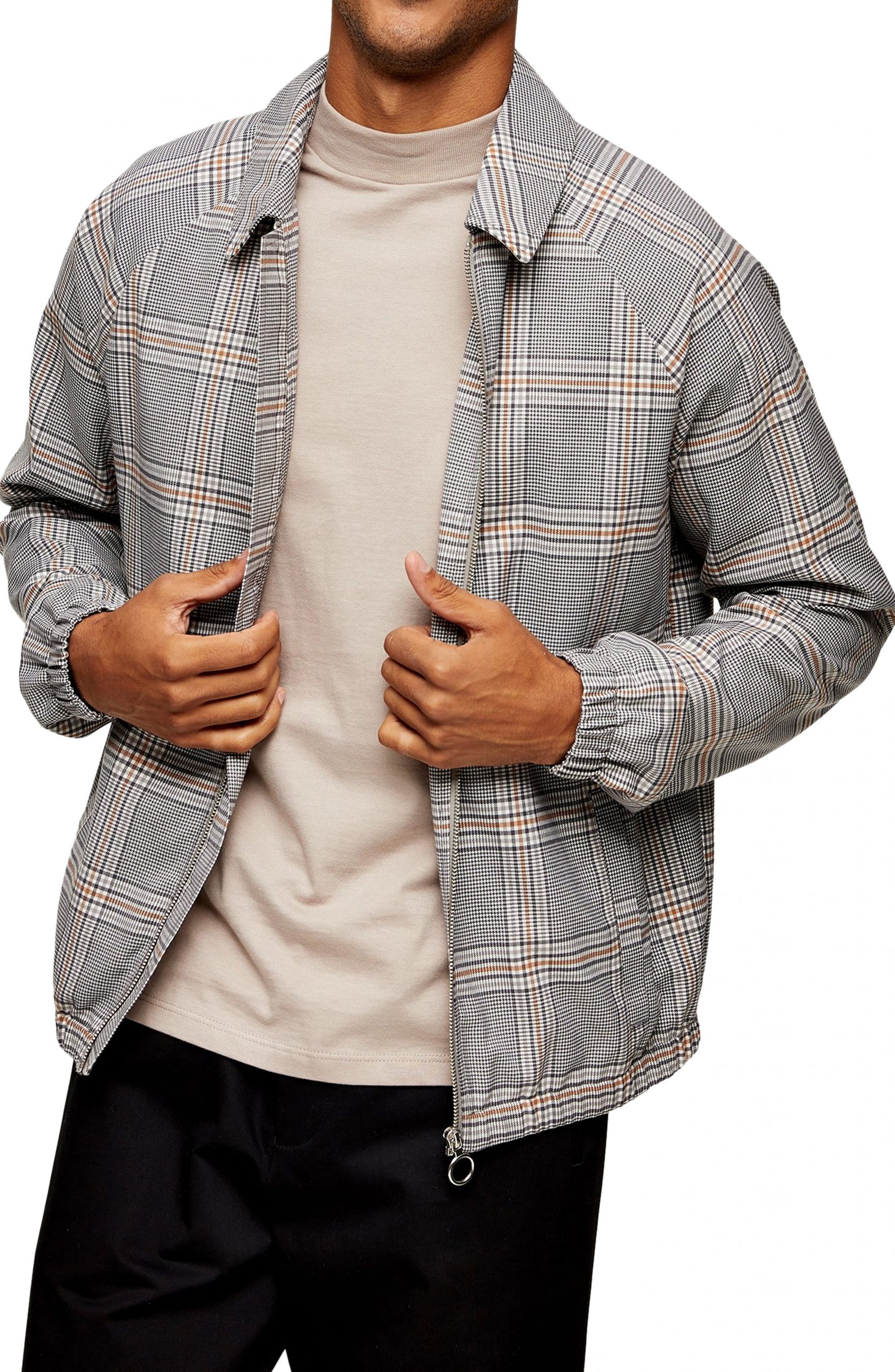 Men's Topman Harrington Plaid Jacket, Size X-Small - Brown ...