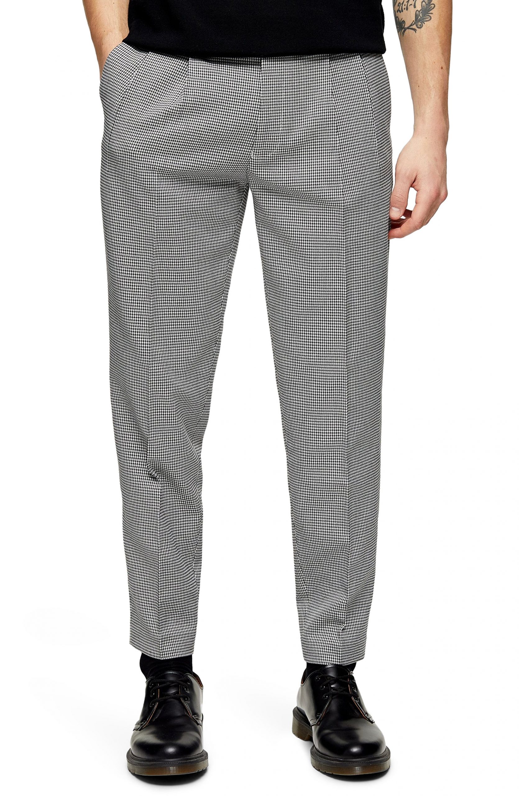 Men’s Topman Houston Slim Fit Micro Houndstooth Tapered Trousers, Size ...