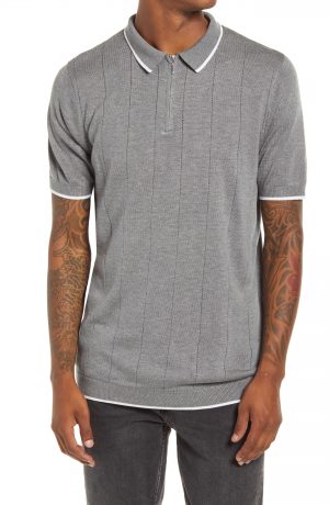 Men's Topman Pointelle Classic Fit Short Sleeve Zip Polo Shirt, Size Medium - Grey Men's Topman Pointelle Classic Fit Short Sleeve Zip Polo Shirt, Size Medium - Grey