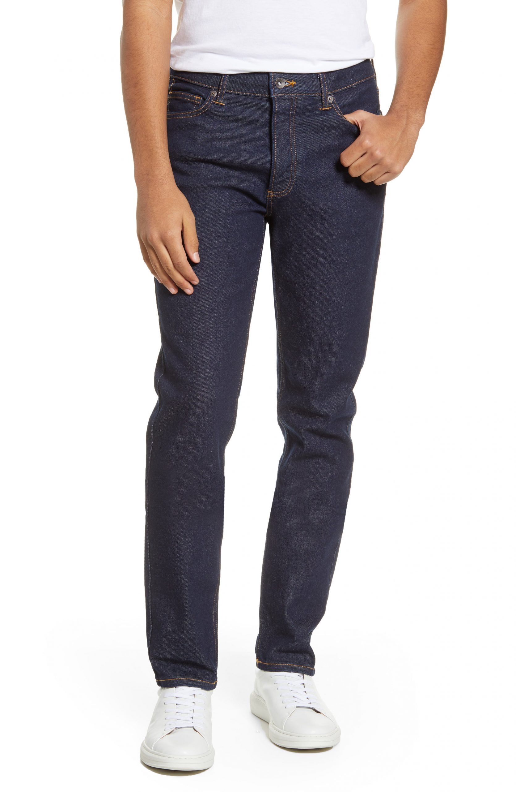 Men’s Topman Raw Slim Fit Jeans, Size 28 x 32 - Blue | The Fashionisto