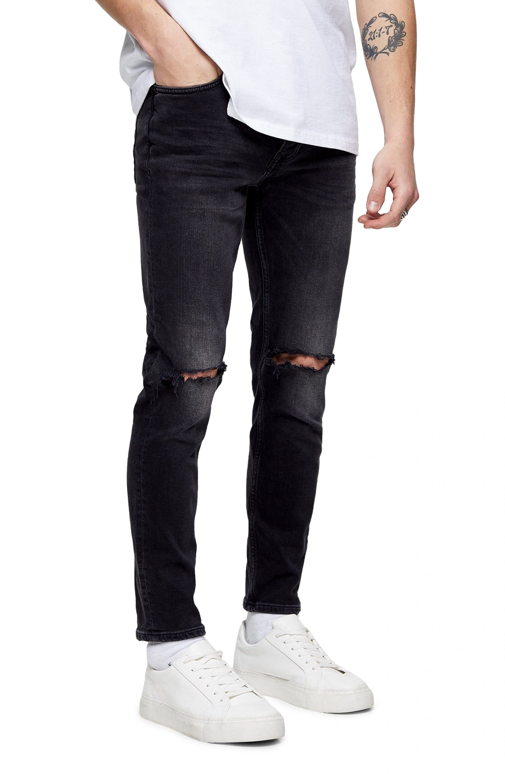 Men’s Topman Ripped Skinny Fit Jeans, Size 34 x 34 - Black | The ...
