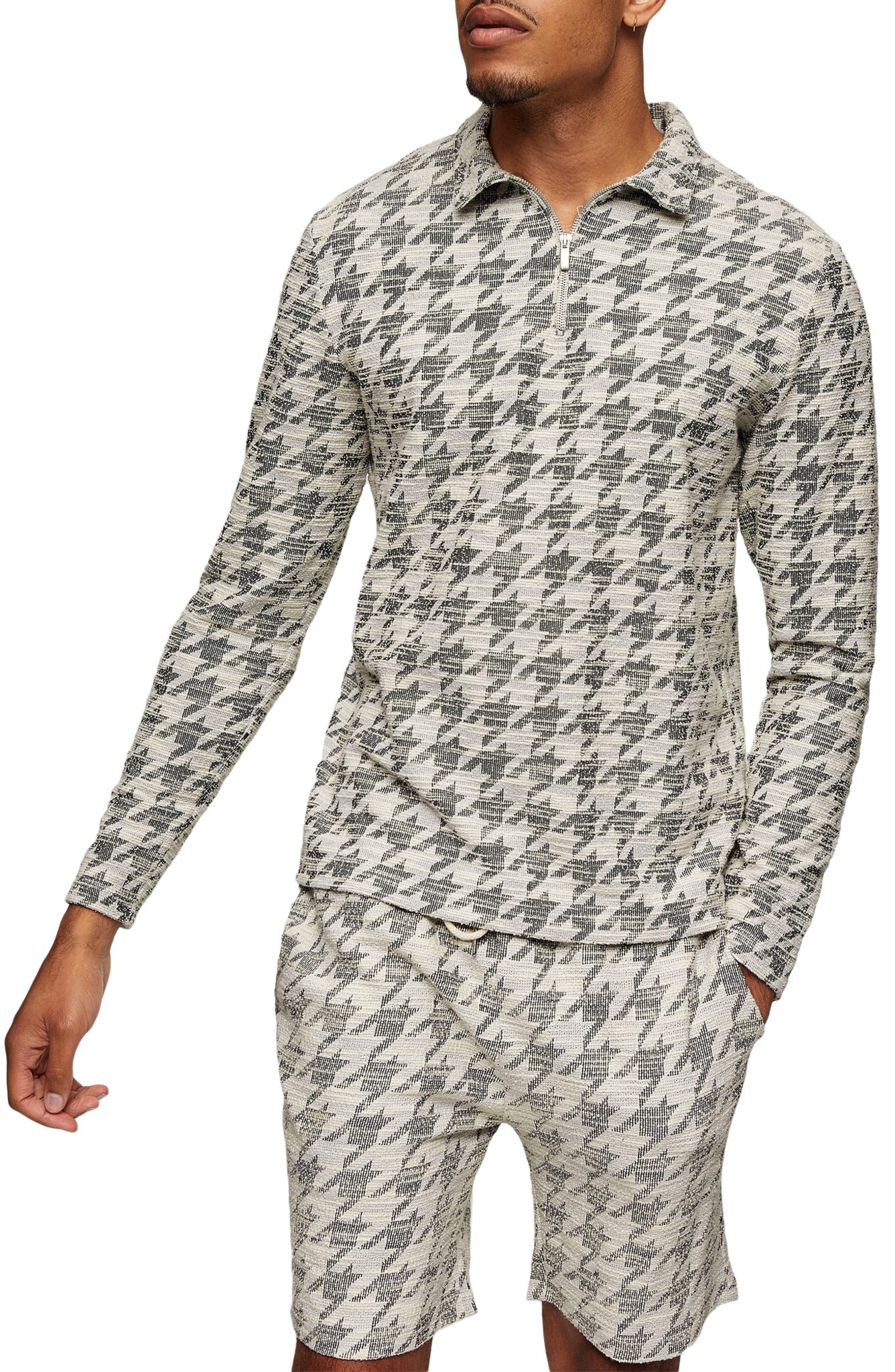 Men’s Topman Slim Fit Houndstooth Shirt, Size Large - White | The ...