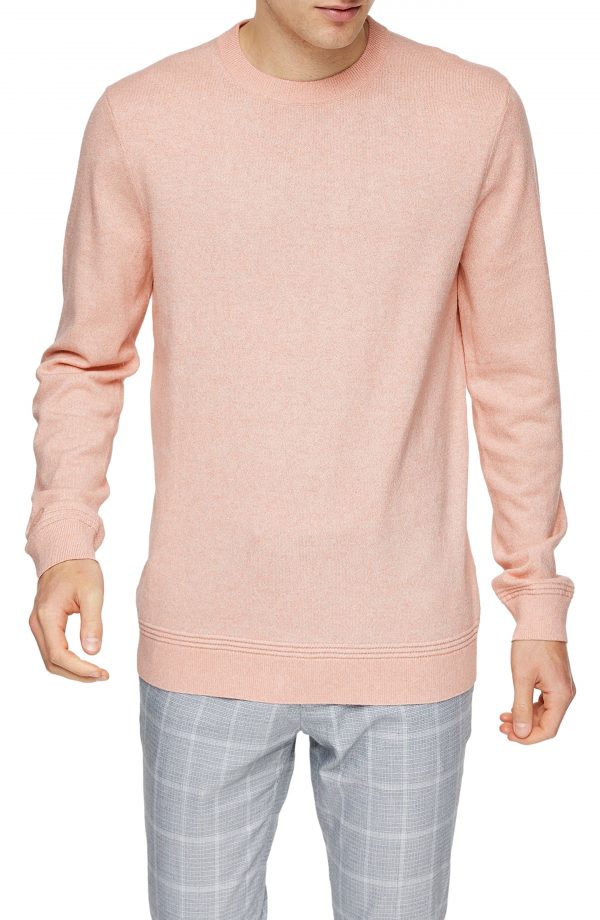 Men’s Topman Solid Crewneck Sweater, Size Small - Pink | The Fashionisto