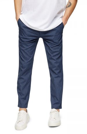 Men's Topman Whyatt Pinstripe Drawstring Pants, Size 32 x 32 - Blue Men's Topman Whyatt Pinstripe Drawstring Pants, Size 32 x 32 - Blue