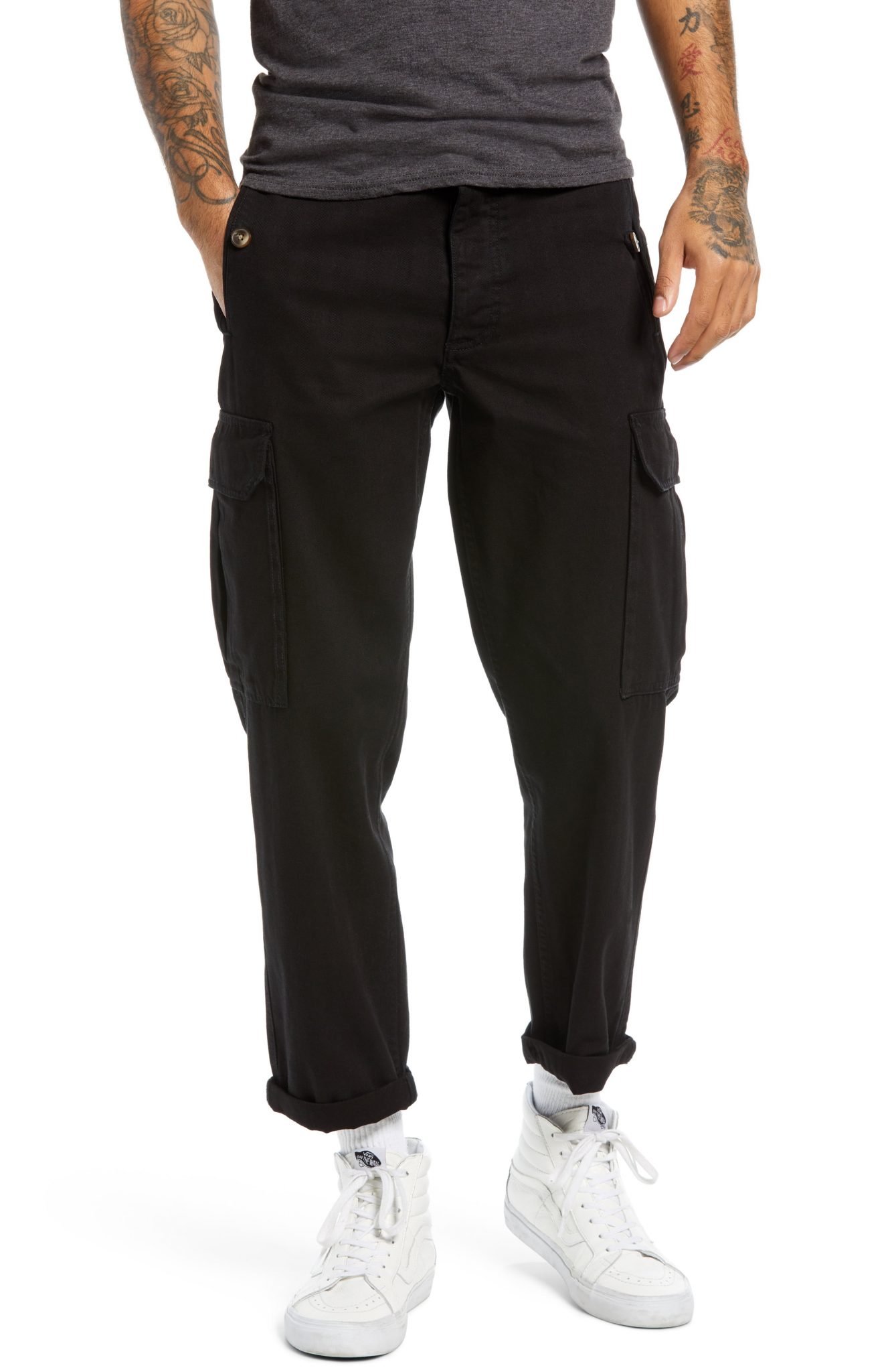 black wide leg cargo trousers