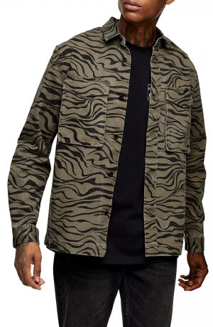 Men's Topman Zebra Print Overshirt, Size Large - Green Men's Topman Zebra Print Overshirt, Size Large - Green