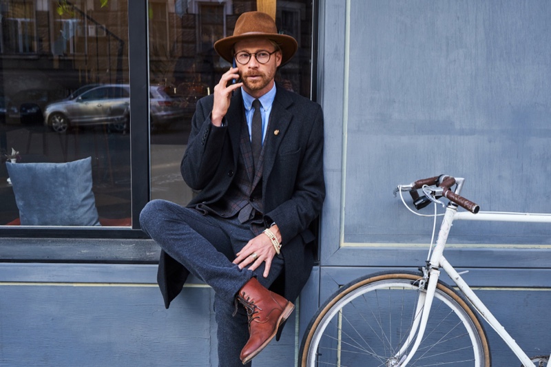 Outside Man Suit Bike Hat Boots Outfit