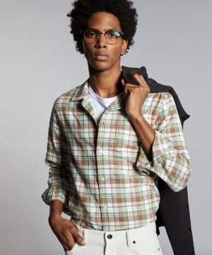 Portuguese Washed Flannel Camp Collar Shirt in Beige Portuguese Washed Flannel Camp Collar Shirt in Beige