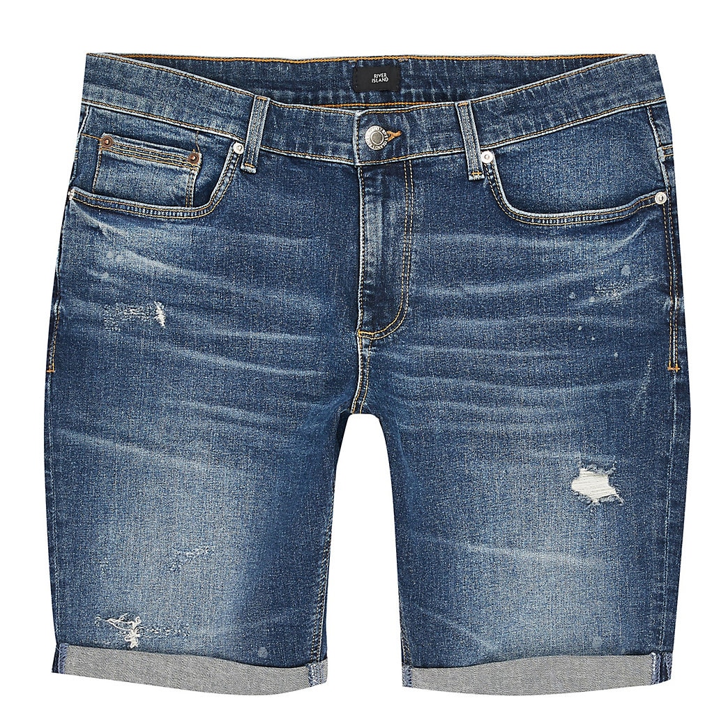 River Island Mens Big and Tall blue ripped skinny fit shorts | The ...