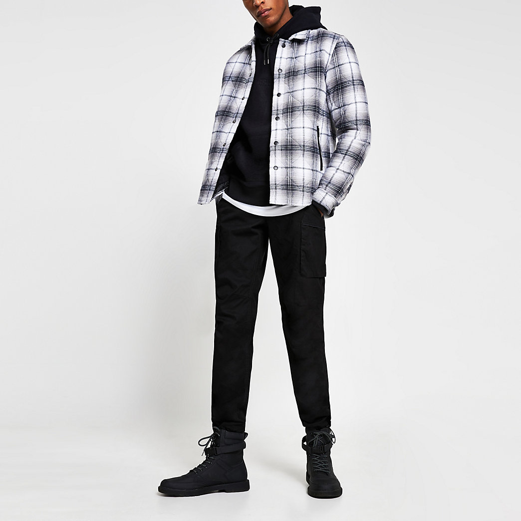 slim fit black cargo trousers