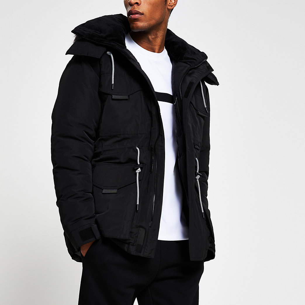 mens faux fur hooded jacket