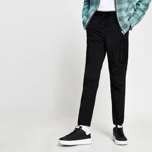River Island Mens Black nylon zip detail trousers River Island Mens Black nylon zip detail trousers
