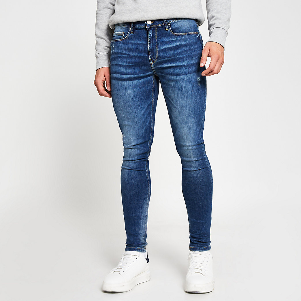 mens blue super skinny jeans