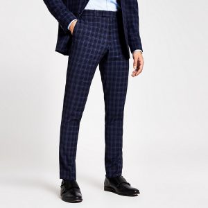 River Island Mens Blue check skinny suit trousers River Island Mens Blue check skinny suit trousers